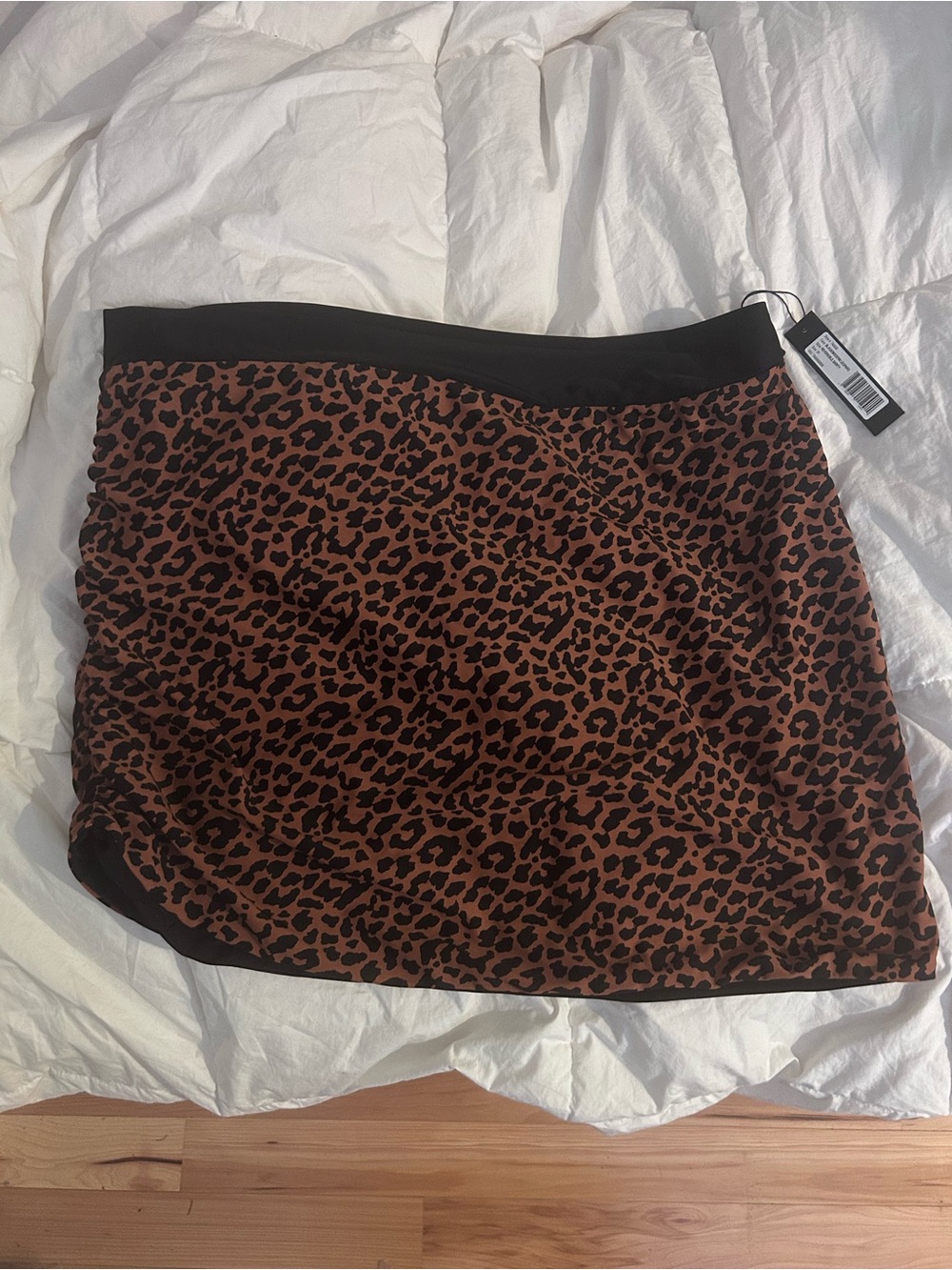 TA3 Swim Leopard Print Brown Reversible Skirt with Black Waistband